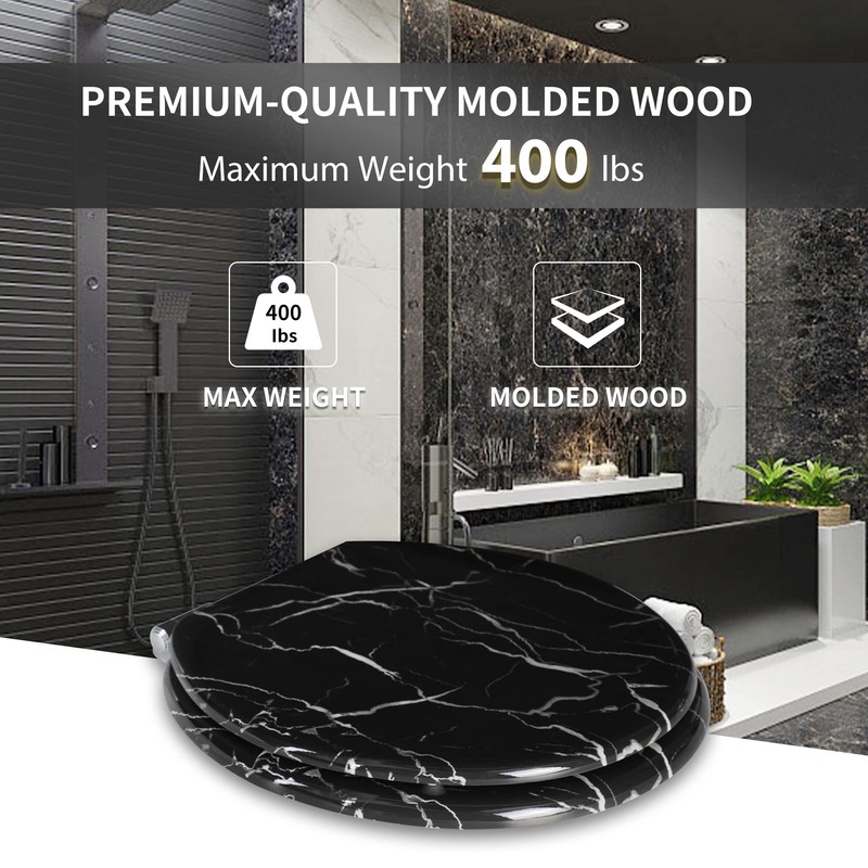 Angel Shield Marble Toilet Seat Durable Molded Wood with Quiet