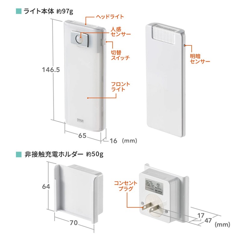 Sanwa Direct 800-LED018 Motion Sensor Light, Indoor, Outlet, Automatic Light