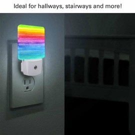 Chrobak LED Night Light,Creative Rainbow Stripes LED Night Light Plug into Wall with Dusk to Dawn Light Sensor White Energy Efficient Nightlight for Bedroom Bathroom Hallway Living Room Kitchen