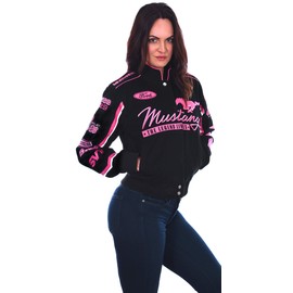JH DESIGN GROUP Women's Ford Mustang Embroidered Cotton Twill Jacket (3X, Black & Pink)