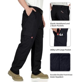 BOCOMAL FR Pants for Men Flame Resistant Cargo Double Front Black Multi-Pockets Elastic Waist Work Pants