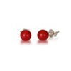 Natural Red Round Coral Stud Earrings 6mm 925 Silver, Coral