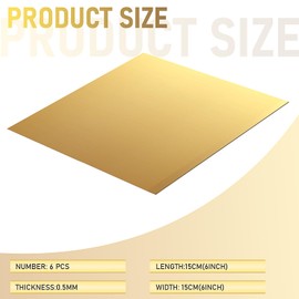 6 Pieces Brass Sheet 6 x 6 Inches, 24 Gauge 0.5mm Thickness Brass Plates Double Sided Film Attached Metal Shims Thin Metal Sheets for Crafts DIY Decoration Hobbies