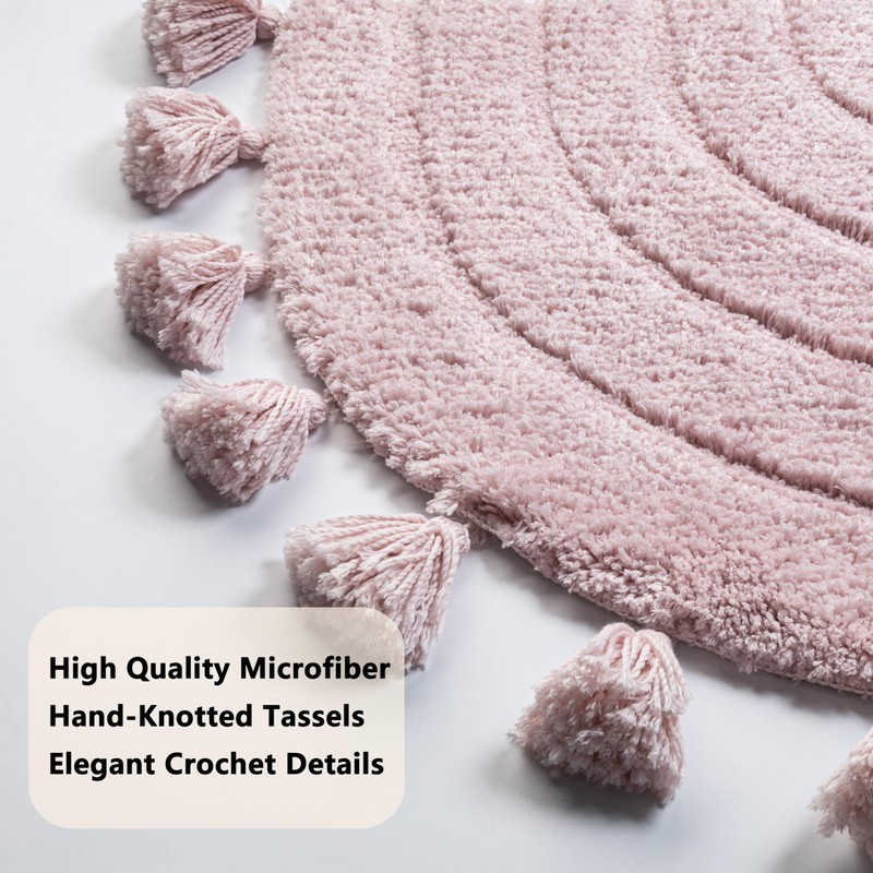 Boho Bathroom Rugs Vintage Half Circle Bath Mat with Tassels