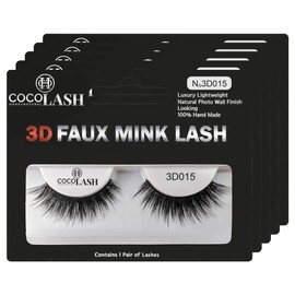 Cocohoney 3D Faux False Mink Eyelashes (5 PAIRS plus 1 ADHESIVE GLUE) DAILY LOOK, Reusable, Ultralight, Durable, Easy Application (3D015 (plus DARK GLUE))