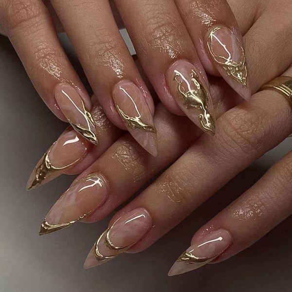 Foccna Short Press on Nails Almond Fake Nails French Tip