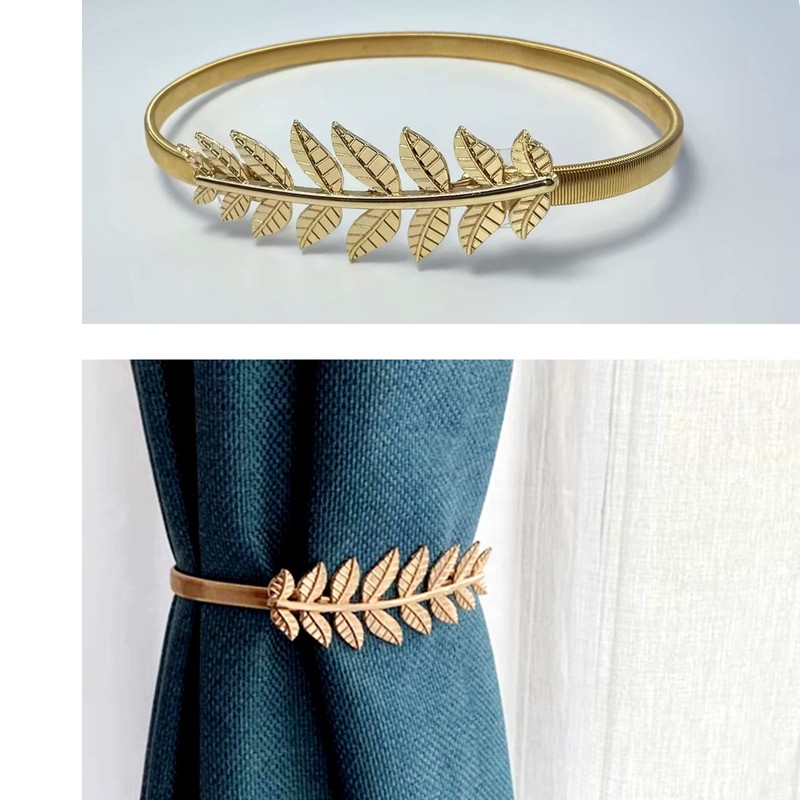4 Pack Adjustable Gold Leaf Curtain Tie Backs, Elastic Alloy