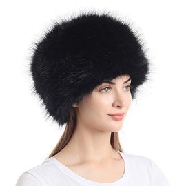 LA CARRIE Women's Faux Fur Hat for Winter with Stretch Cossack Russion Style White Warm Cap (White with KGB)