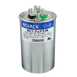 BOJACK 50+7.5 uF 50/7.5 MFD ±6% 370/440 V CA CBB65 Condensador de arranque circular de doble funcionamiento para motor de CA o arranque de ventilador o condensador recto frío o bomba de calor aire