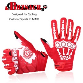 BRZSACR Cycling Gloves Full-Finger Gloves Skeleton Bones Motorcycle Bike Gloves Mountain-Padded Road Bicycle for Men Women Non-Slip and Resistance to Abrasion for Biking Climbing Hiking.(Red.XL)