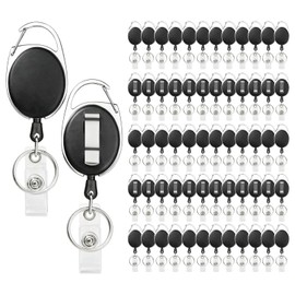 SDLDEER 60 Pack Badge Reels Bulk Retractable Badge Holders with Clip ID Holder Key Ring Clip for Office Worker Teachers Doctor Nurse Name ID Card Holder Keychain (60, Black)