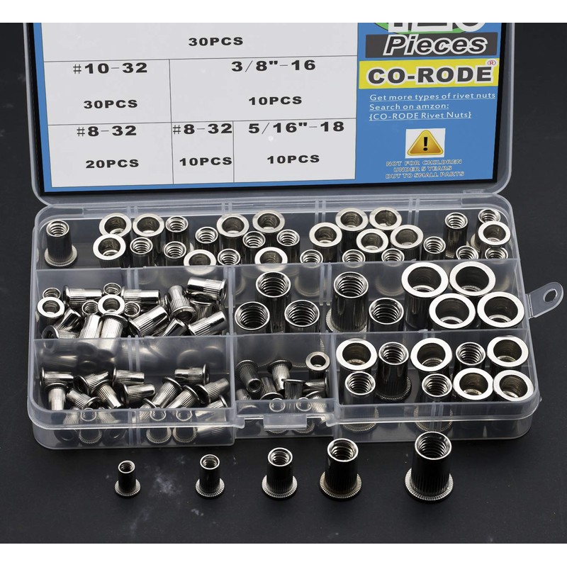 CO-RODE 120pcs 8-32 10-32 1/4"-20 5/16"-18 3/8"-16 304 Stainless Steel