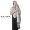 Pashmina Shawls for Evening Dresses-Women'S Grey White Feather Pashmina Scarf