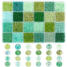 PH PandaHall 7782 Pieces 3 mm Beads 8/0 Green Glass Beads Friendship Belly Beads 24 Styles Small Pony Beads Mini Spacer Beads for St Patrick Jewellery Making, Bead Weaving