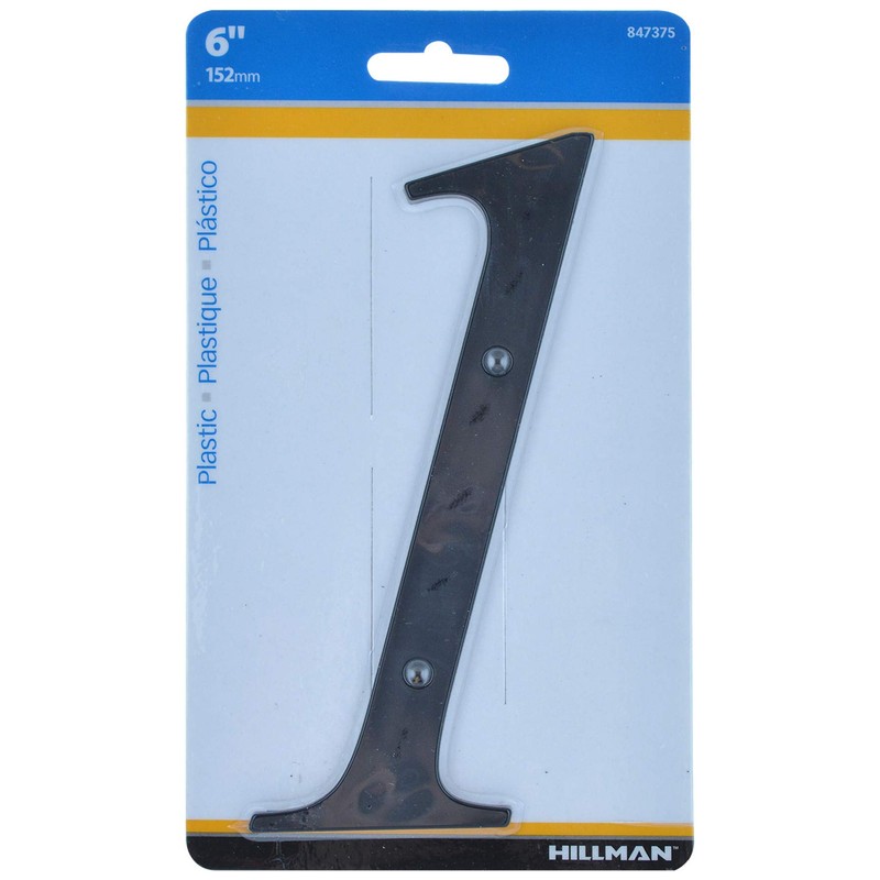 Hillman 847375 Black House Number 1, 6-Inch Nail Plastic