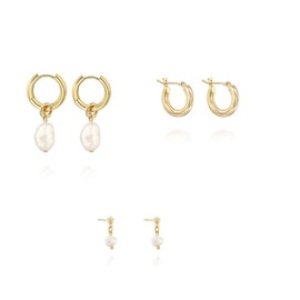 Gold Earrings For Women,Dainty 14k Gold Hoop Earings Set Cute Pearl Drop Earrings Small Gold Cartilage Hoops Earring Gold Hypoallergenic Huggie Hoop Earrings For Women Tredny Gold Jewelry