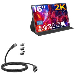BoxWave Cable Compatible with YUBWVO 2K 144HZ Portable Gaming Monitor (16 in) - MagnetoSnap PD AllCharge Cable (100W), Magnet Charging Braided USB Type-C Micro - Jet Black