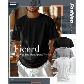 Ficerd 3 Pack Men's Big and Tall Shirts Short Sleeve Cotton Tee Crew Neck Basic Casual Top Loose Fit Summer T Shirts(Black, White, Light Gray,7X-Large)