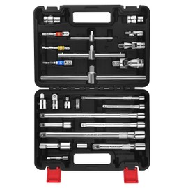 WETT 25-Piece Drive Tool Accessory Set, 1/4" 3/8" and 1/2" Socket Accessories, Extension Bar, Adapter, Universal Joint and T-Bar, Professional Socket Accessories, CR-V Steel