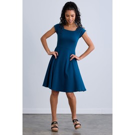 Fair Indigo Women's Organic Pima Cotton Ballet Neck Dress (S, Peacock)