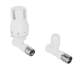 NRG 15mm White Bathroom TRV Thermostatic Radiator Valve + Lockshield Straight Valves