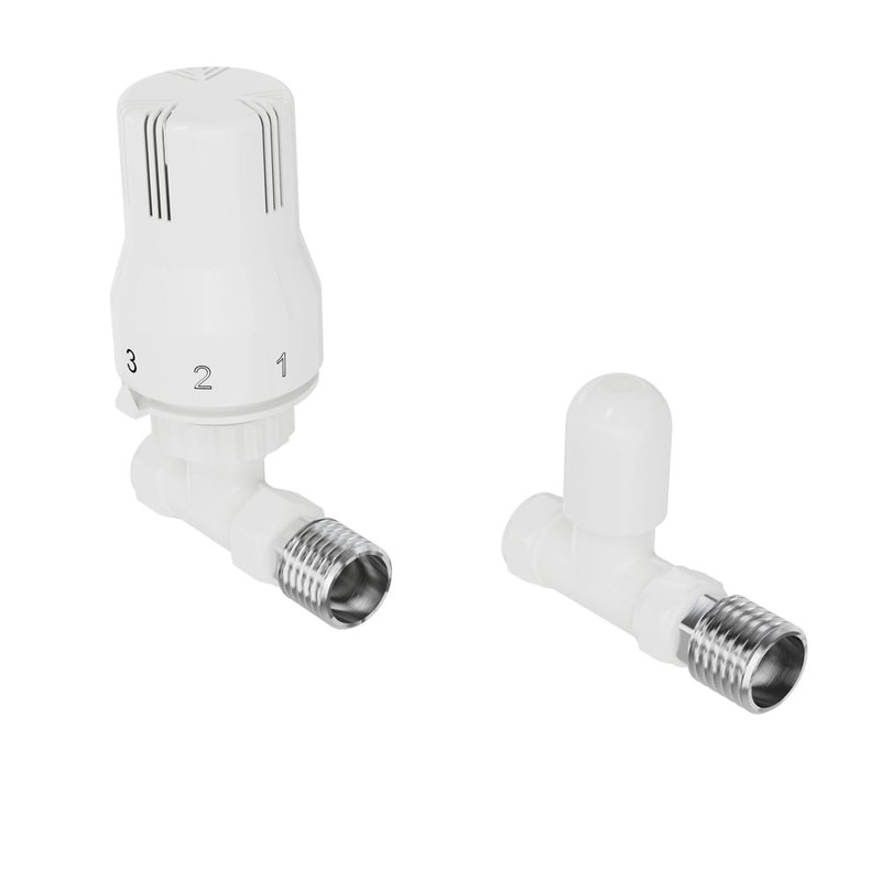 NRG 15mm White Bathroom TRV Thermostatic Radiator Valve + Lockshield