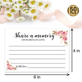 Giftideaworkshop 50 Floral Share A Memory Cards for Celebration of Life Birthday Anniversary Memorial Funeral Graduation Bridal Shower Game, Guest Book Ideas, and Alternatives.4x6 Inches