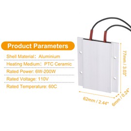 sourcing map PTC Heating Element, AC DC 110V PTC Heating Plate Aluminum Shell Ceramics Polyimide Film Plate Heater 6W-200W 60C Insulated Constant Temperature Ceramic Thermostatic