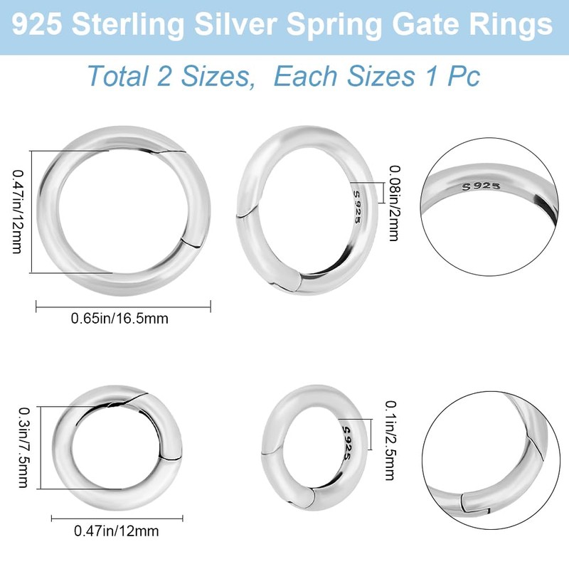 Beebeecraft 1 Box 2Pcs Spring Gate Rings 925 Sterling Silver