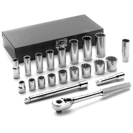 Cougar Pro A34 3/8" Drive 12 Point Standard and Deep Socket Set (21-Piece)