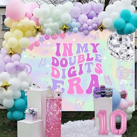 Sensfun 10th Birthday Decorations Backdrop for Girl in My Double Digits Era Party Banner Fantasy Rainbow Double Digits Birthday Girl Music Superstar Cheers to 10 Year Old Birthday Banner 82.7"x59.1"