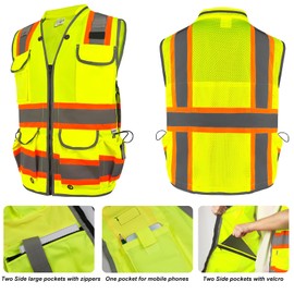 HYCOPROT High Visibility Reflective Safety Vest with 16 Pockets ANSI/ISEA Class 2 Lightweight for Traffic Construction