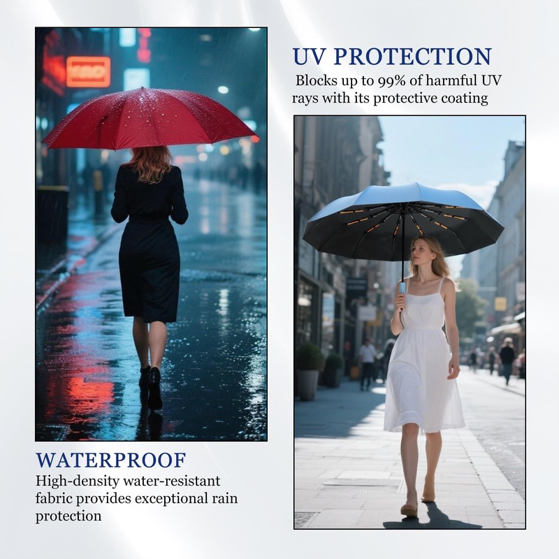 Ouqiesli Portable Folding Umbrella Compact Travel Windproof UV Protection Umbrella