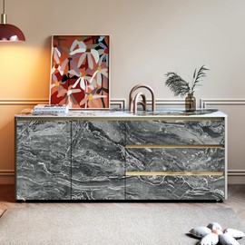 Stickyart 24"x160" Liquid Marble Contact Paper Silver Black Marble Wallpaper for Countertops Cabinets Table Covers Matte Marble Wallpaper Peel and Stick Countertops Waterproof Removable Self Adhesive
