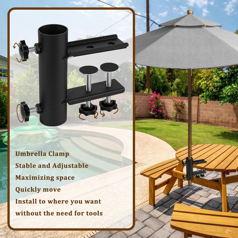 VANROUG Patio Umbrella Holder Clamp, Parasol Bracket, Outdoor Umbrella Mount