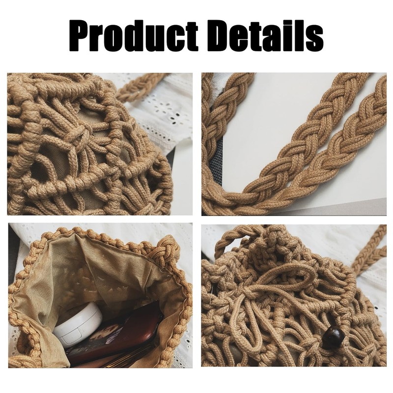 Women Small Crochet Crossbody Bag Hand Woven Drawstring Shoulder Beach
