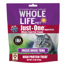 Whole Life Pet Just One Tuna Freeze Dried Cat Treats - Human Grade Cat Food Toppers, High Protein Cat Snacks, Cat Toppers for Food, Natural Cat Treats, USA Made Tuna Cat Treats - 7.5 oz (Pack of 1)