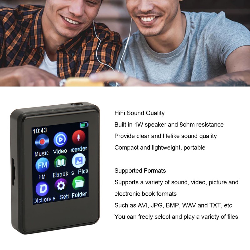 MP3 Player Bluetooth 5.0 HiFi Sound 1.77in Full Touch Screen