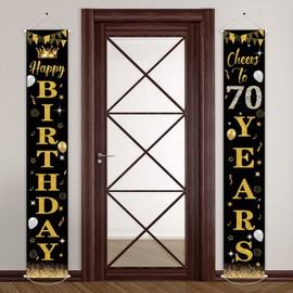 POPOYU 70th Birthday Door Banner for Men Women,Black Gold Fabric 70th Birthday Banner Porch Door Sign,70thBirthday Banners for Him Her 70 Years Old Birthday.Party Indoor Outdoor Decorations