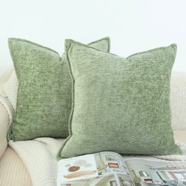 OYIMUA Chenille Neutral Textured Throw Pillow Covers 16x16 Sage Green Set of 2 Modern Decorative Pillowcases Soft Luxury Cushion Covers Accent Pillows for Couch Bed Living Room