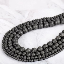 CMBYN 6mm 200pcs Natural Stone Beads Black Lava Round Genuine Stone Beading Loose Gemstone Hole Size 1mm DIY Charm Smooth Beads for Bracelet Necklace Earrings（Black Lava 6mm）