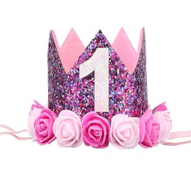 1pcs First birthday decorations girl, 1st birthday hat, 1st birthday crown, Baby Girls 1st Birthday Hat Princess Girls 1 Years Birthday Crown, Baby Crown Princess Crowns Crystal Hat First Birthday
