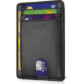 Tarjetero Hombre Bloqueo RFID, Tarjetero de Cuero con Ranura para Tarjeta de Crédito y Ventana de Identificación, Billetera Minimalista de Piel de Moda, Cartera de Regalo para Hombre (Liso)
