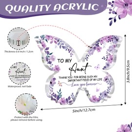 Pigort Aunt Gifts from Niece Unique Aunt Birthday Gift Desk Decorations Present for Aunt Christmas Wedding and Mother's Day Gifts Best Aunt Ever Gifts Butterfly Acrylic 5x3.8 inch