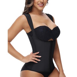 SHAPSHE Waist Trainer Vest for Women, Corset Shapewear Tummy Control, Sport Workout Waist Cincher, Stomach Compression Body Shaper Black