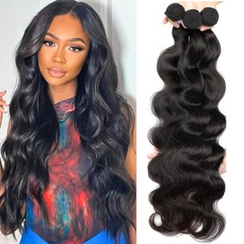 Body Wave Human Hair Bundles Brazilian Hair Bundles Double Weft Hair Weave 3 Bundles Human Hair Natural Black 22 24 26 Inch Human Hair Extensions