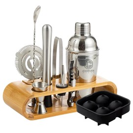 Corian Store - Bartender Kit with Cocktail Shaker Set – Complete Mixology Kit for Home Bar – Bar Tools Set with Muddler, Jigger, Spoon & Strainer – Barware Set for Beginner- Large Ice Cube Molds