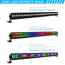 OPPSK RGBW LED Wash Light Bar - 100W 288LEDs DJ Light Bar with Chasing Function Pixel Mapping Strobe Lighting Effects Uplights for Events Nightclubs Music Live Show Disco Wedding Party Stage Lighting