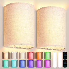 Cadrim Rechargeable Wall Sconce Set of Two with Remote and Timer,16 Colors Changing Wireless Wall Light Fixture, Dimmable Fabric Wall Lamp Fixtures for Bedroom Living Room Hallway