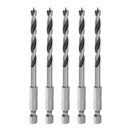 sourcing map 5pcs Brad Point Drill Bit 5mm (1/5") Dia Bearing Steel 1/4" Hex Shank Wood Drill Bits 2.01" Working Length Spiral Twist Drilling Tool for Woodworking Softwood Plywood Plastic